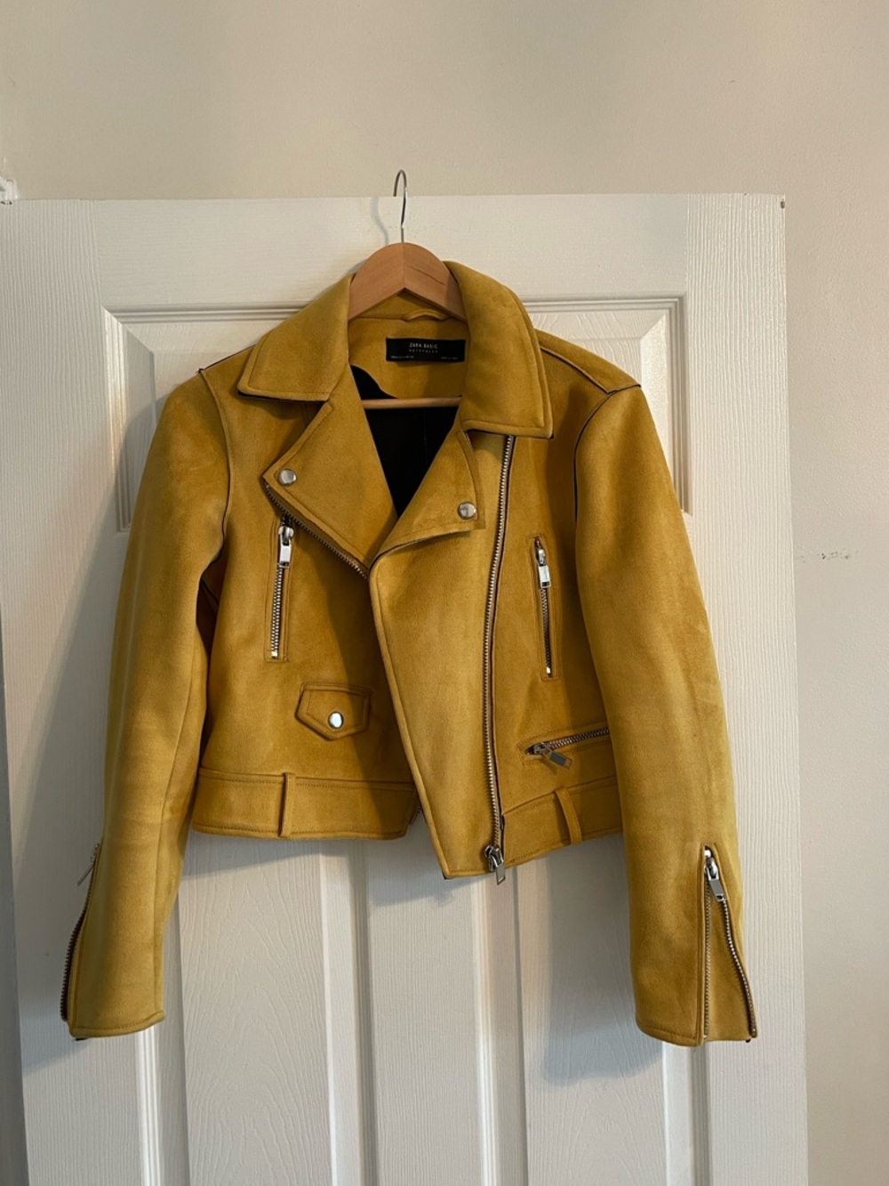 Zara Mustard Yellow Suede Moto Jacket